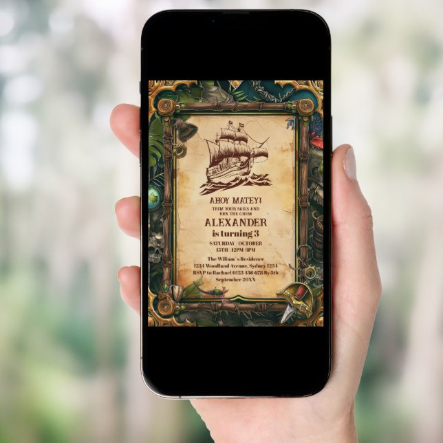Jolly Roger Pirate Birthday Party Invitation (Front Digital)