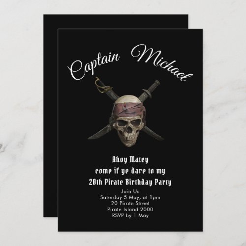 Jolly Roger pirate birthday party invitations