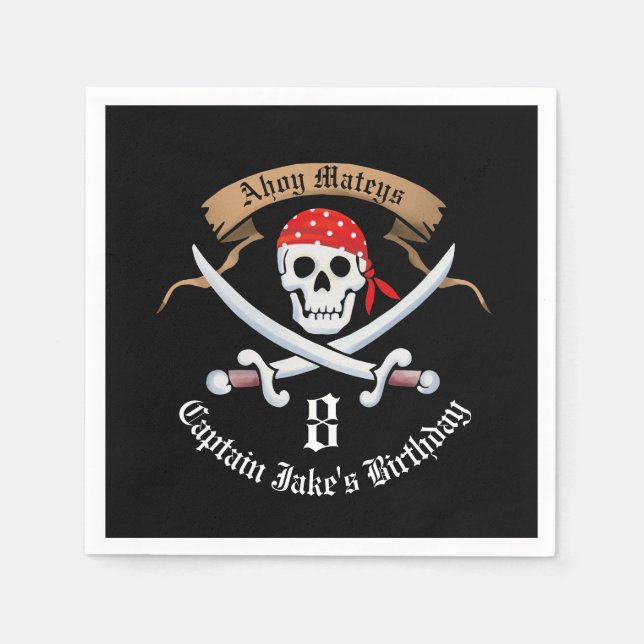 Jolly Roger Pirate Birthday Party Napkins (Front)