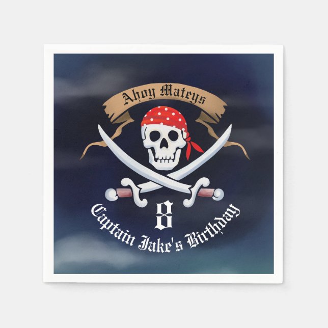 Jolly Roger Pirate Birthday Party Napkins (Front)