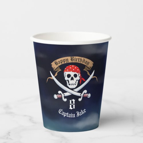 Jolly Roger Pirate birthday party  Paper Cups