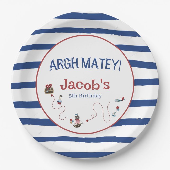 Jolly Roger Pirate Birthday Party  Paper Plates (Front)