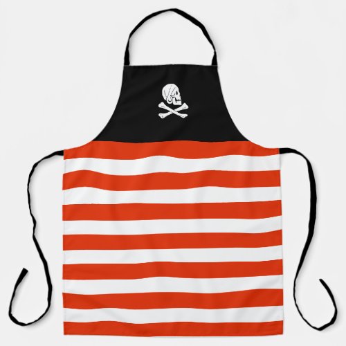 Jolly Roger Pirate Black and Red Birthday  Apron