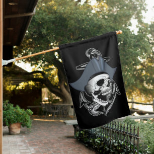 Jolly Roger Pirate Captain Skull House Flag