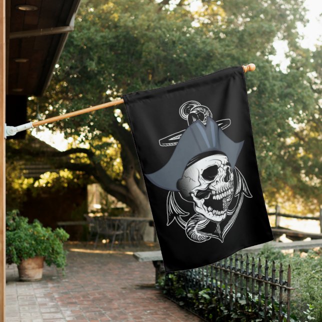 Jolly Roger Pirate Captain Skull House Flag (In SItu)