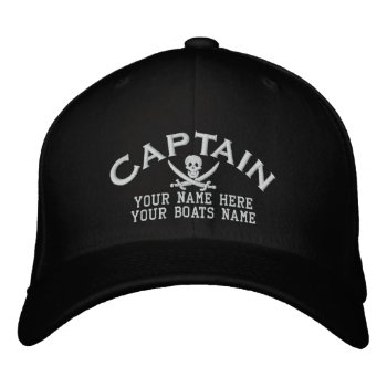 Jolly Roger Pirate Captains Fun Sailing Embroidered Baseball Cap by customizedgifts at Zazzle