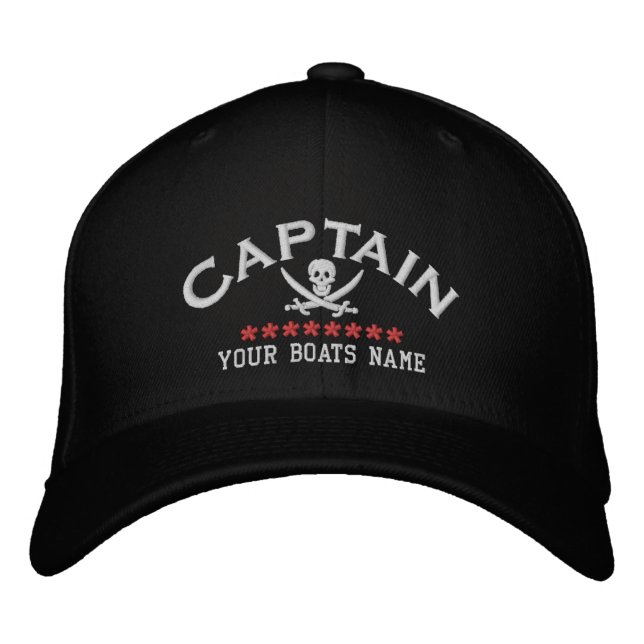 Jolly roger pirate captains fun sailing embroidered baseball cap (Front)