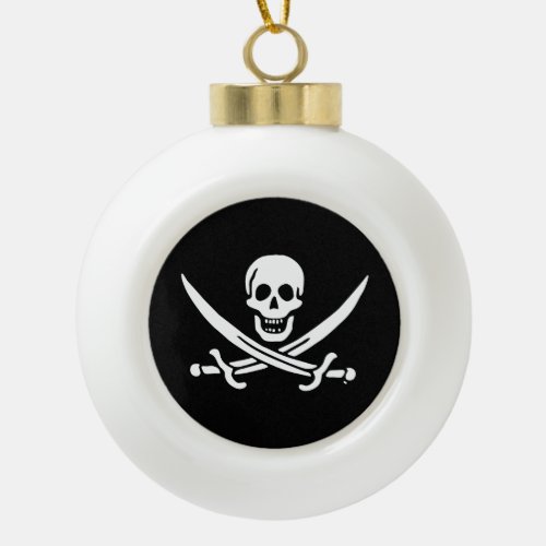 Jolly roger pirate flag ceramic ball christmas ornament