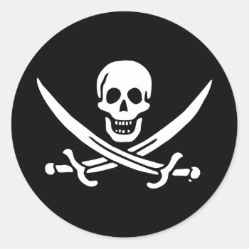 Jolly Roger Pirate Flag Classic Round Sticker by customizedgifts at Zazzle