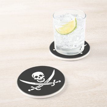 Jolly Roger Pirate Flag Coaster by customizedgifts at Zazzle