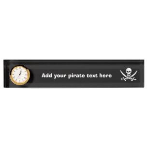 Jolly roger pirate flag desk name plate