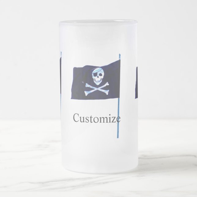 jolly roger pirate flag frosted glass beer mug (Center)