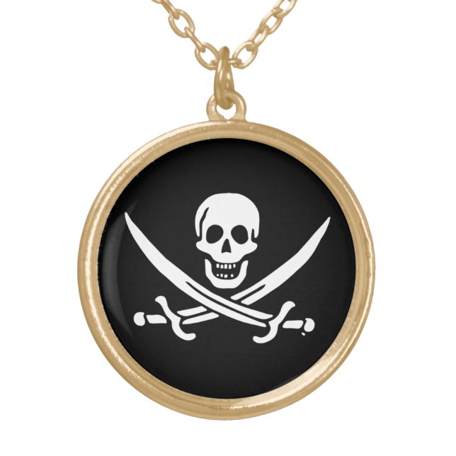 Jolly roger pirate flag gold plated necklace (Front)