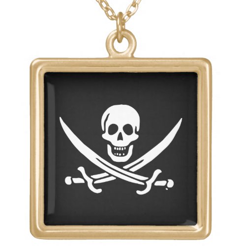 Jolly roger pirate flag gold plated necklace