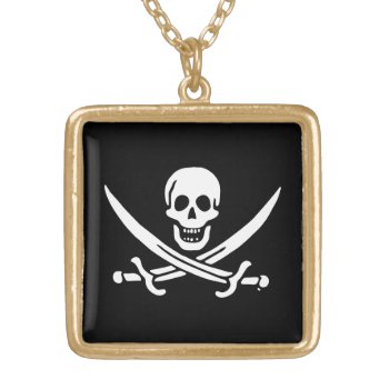 Jolly Roger Pirate Flag Gold Plated Necklace by customizedgifts at Zazzle