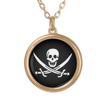 Jolly Roger Pirate Flag Gold Plated Necklace by customizedgifts at Zazzle
