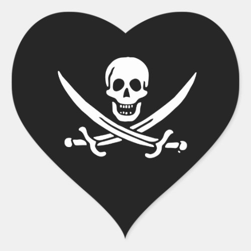 Jolly roger pirate flag heart sticker