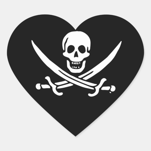 Jolly roger pirate flag heart sticker (Front)