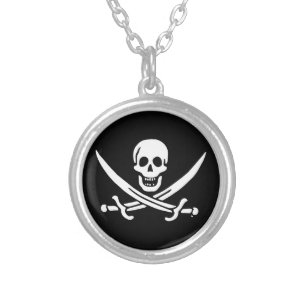 Jolly roger pirate flag silver plated necklace