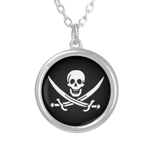 Jolly roger pirate flag silver plated necklace (Front)