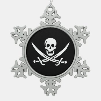 Jolly Roger Pirate Flag Snowflake Pewter Christmas Ornament by customizedgifts at Zazzle