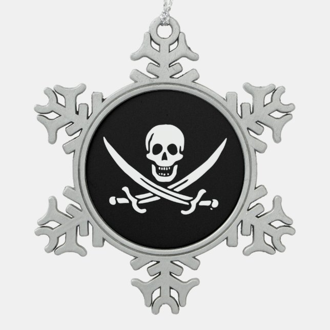 Jolly roger pirate flag snowflake pewter christmas ornament (Front)