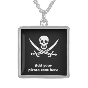 Jolly roger pirate flag sterling silver necklace