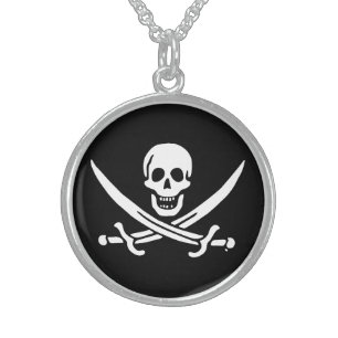 Jolly roger pirate flag sterling silver necklace
