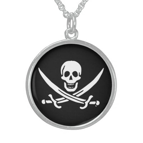 Jolly roger pirate flag sterling silver necklace