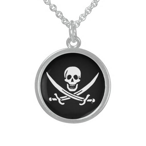 Jolly roger pirate flag sterling silver necklace