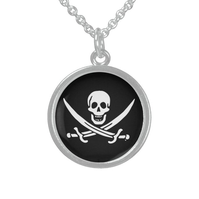 Jolly roger pirate flag sterling silver necklace (Front)