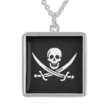 Jolly Roger Pirate Flag Sterling Silver Necklace by customizedgifts at Zazzle