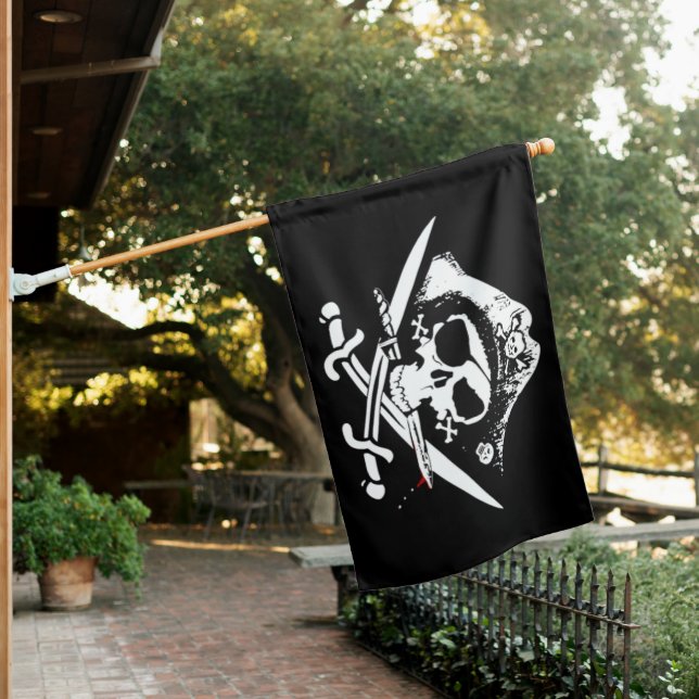 JOLLY ROGER PIRATE  HOUSE FLAG (In SItu)