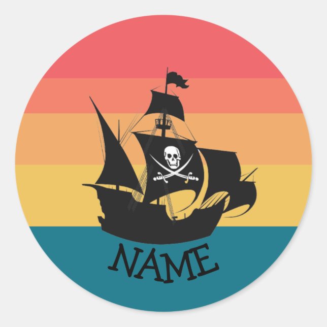 Jolly Roger Pirate Party Ship  Classic Round Sticker (Front)