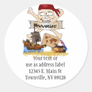 Jolly Roger, Pirate Ship & Pirate's Chest Classic Round Sticker