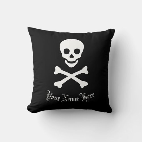 Jolly Roger Pirate Skull and Crossbones Throw Pillow