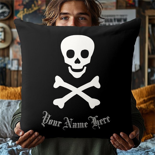 Jolly Roger Pirate Skull and Crossbones Throw Pillow (Creator Uploaded)