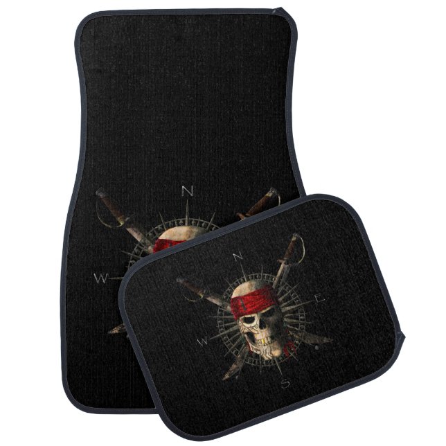 Jolly Roger Pirate Skull and Swords Pirate Compass Car Floor Mat (Set)