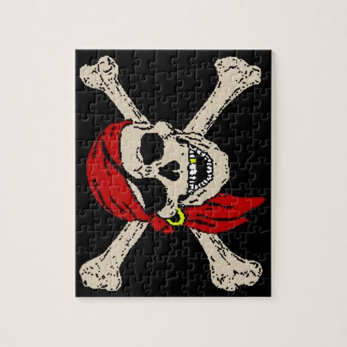 Jolly Roger Pirate Skull Bones Red Bandana Jigsaw Puzzle