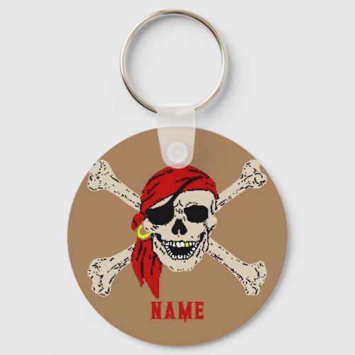 Jolly Roger Pirate Skull Bones Red Bandanna Keycha Keychain