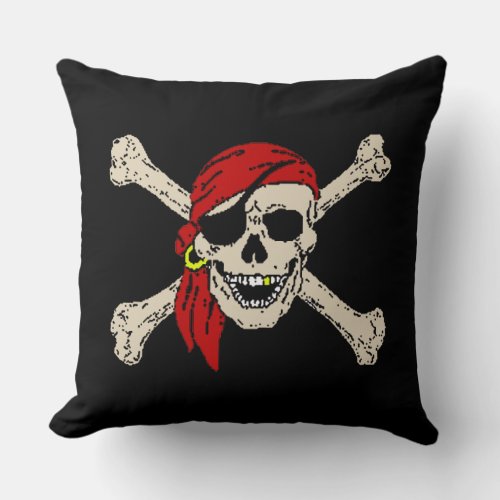 Jolly Roger Pirate Skull Bones Red Bandanna Larger Throw Pillow