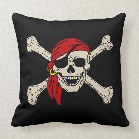 Jolly Roger Pirate Skull Bones Red Bandanna Larger Throw Pillow
