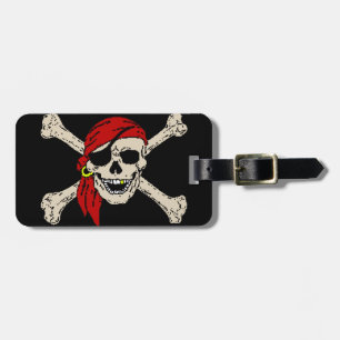 Jolly Roger Pirate Skull Bones Red Bandanna Luggage Tag