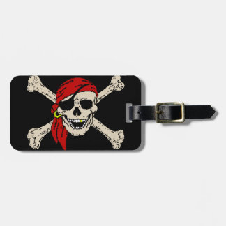 Jolly Roger Pirate Skull Bones Red Bandanna Luggage Tag