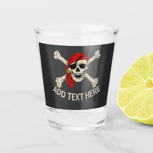 Jolly Roger Pirate Skull Bones Red Bandanna Shot Glass