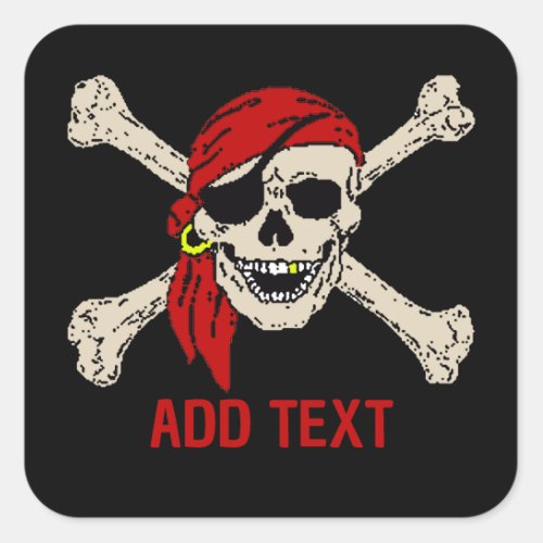 Jolly Roger Pirate Skull Bones Red Bandanna Square Sticker