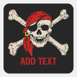 Jolly Roger Pirate Skull Bones Red Bandanna Square Sticker