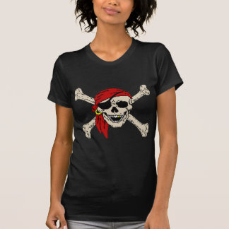 Jolly Roger Pirate Skull Bones Red Bandanna T-Shirt