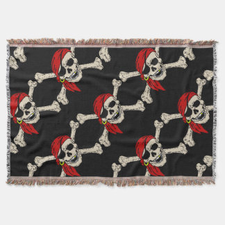 Jolly Roger Pirate Skull Bones Red Bandanna Throw Blanket