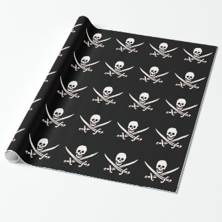 Jolly Roger Pirate Skull Bones Red Bandanna Wrapping Paper